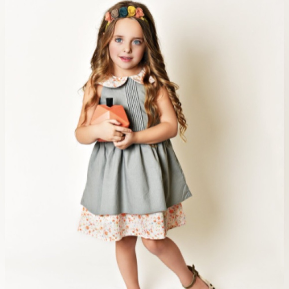 Girls 7 Oopsie Daisy Dress, Gray, Floral